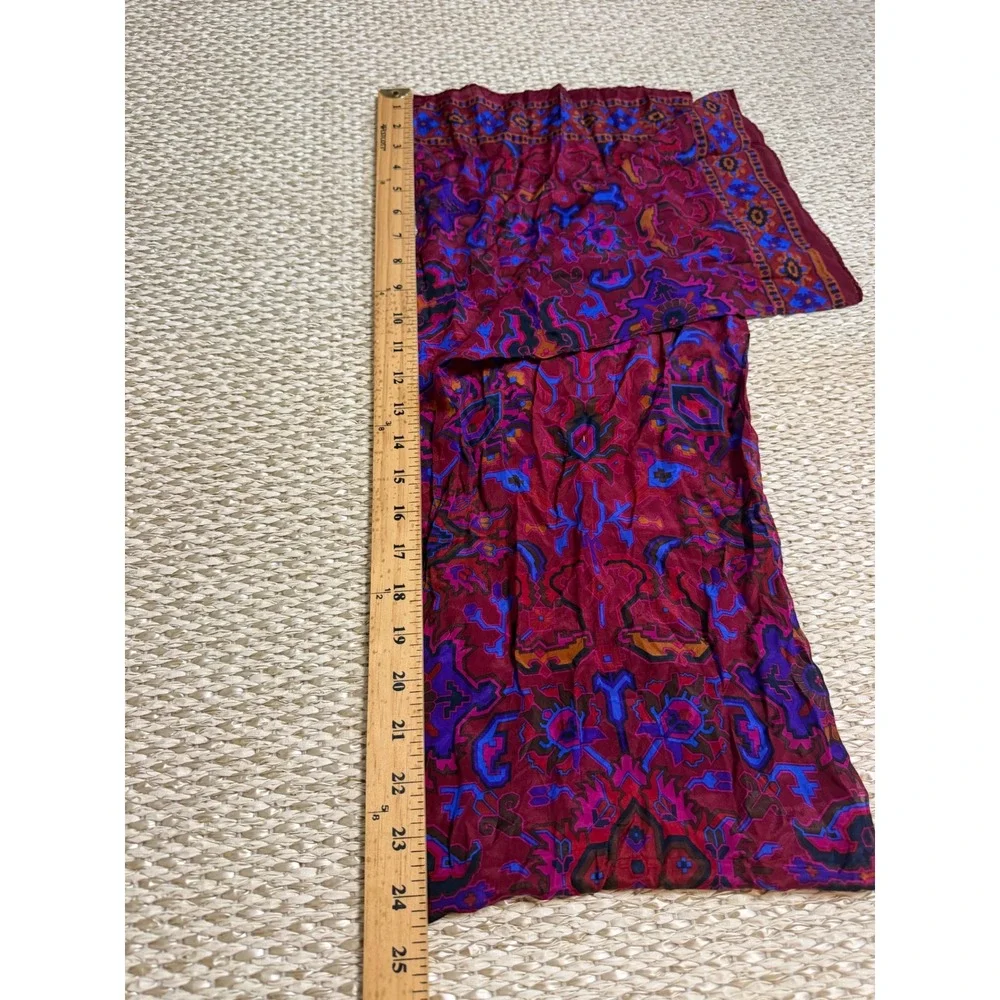 Liz Claiborne Vintage 100% Silk Scarf Jewel Tone Geometric Abstract Burgundy